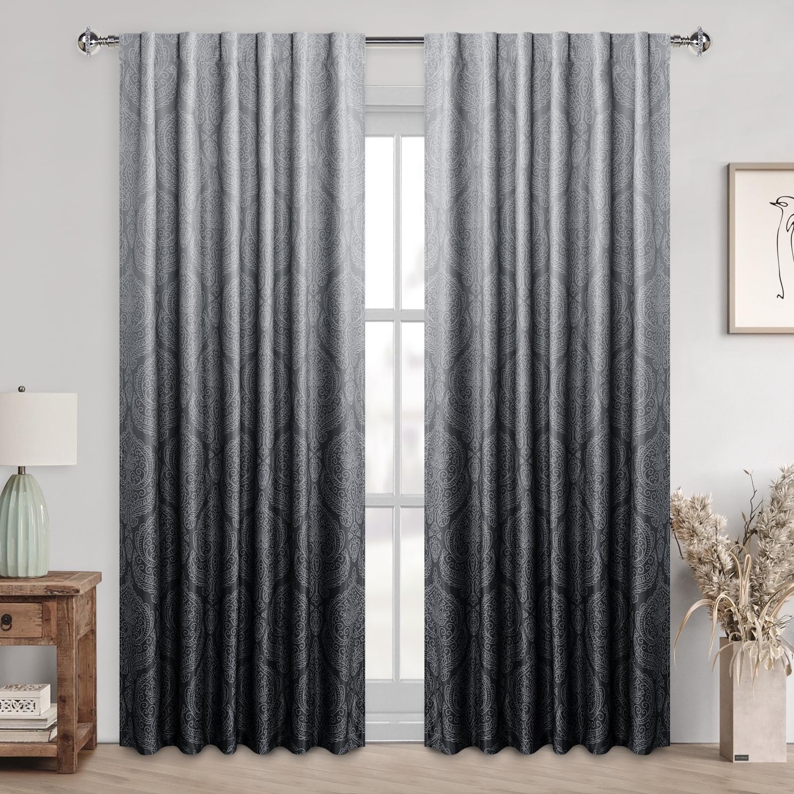 DWCN Ombre Blackout Curtains with Tiebacks, Set of 2 Panels