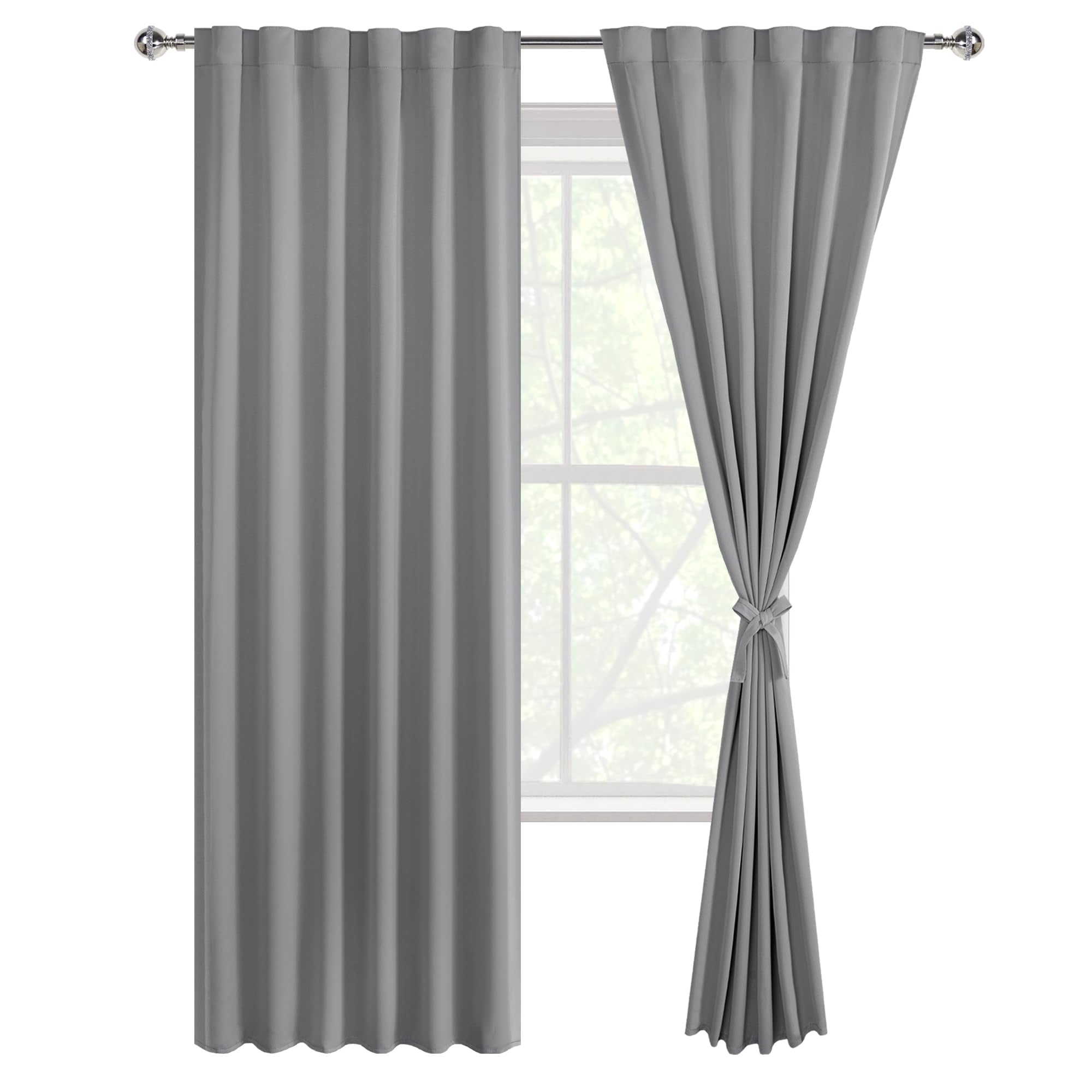DWCN Blackout Curtains with Tiebacks, Rod Pocket/Back Tab, Set of 2 Panels