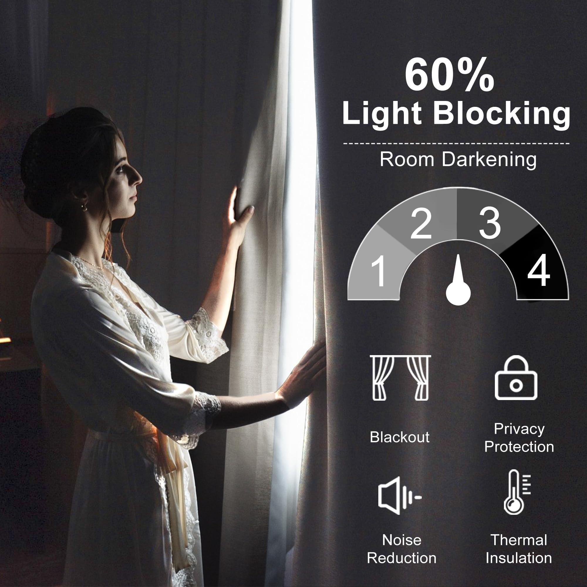 DWCN Layered Curtains, Blackout and Sheer Curtains with Tiebacks, 2 Pieces