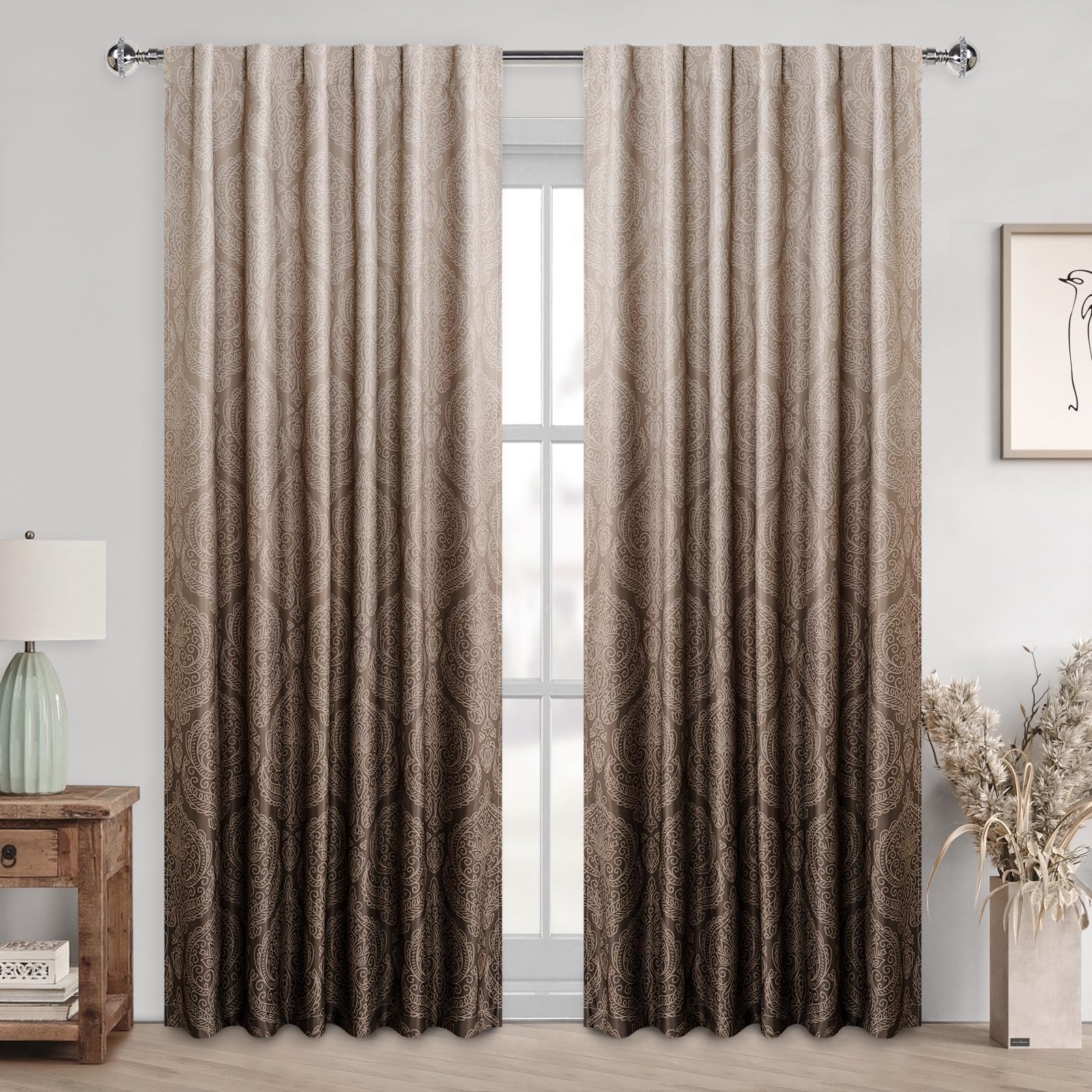 DWCN Ombre Blackout Curtains with Tiebacks, Set of 2 Panels