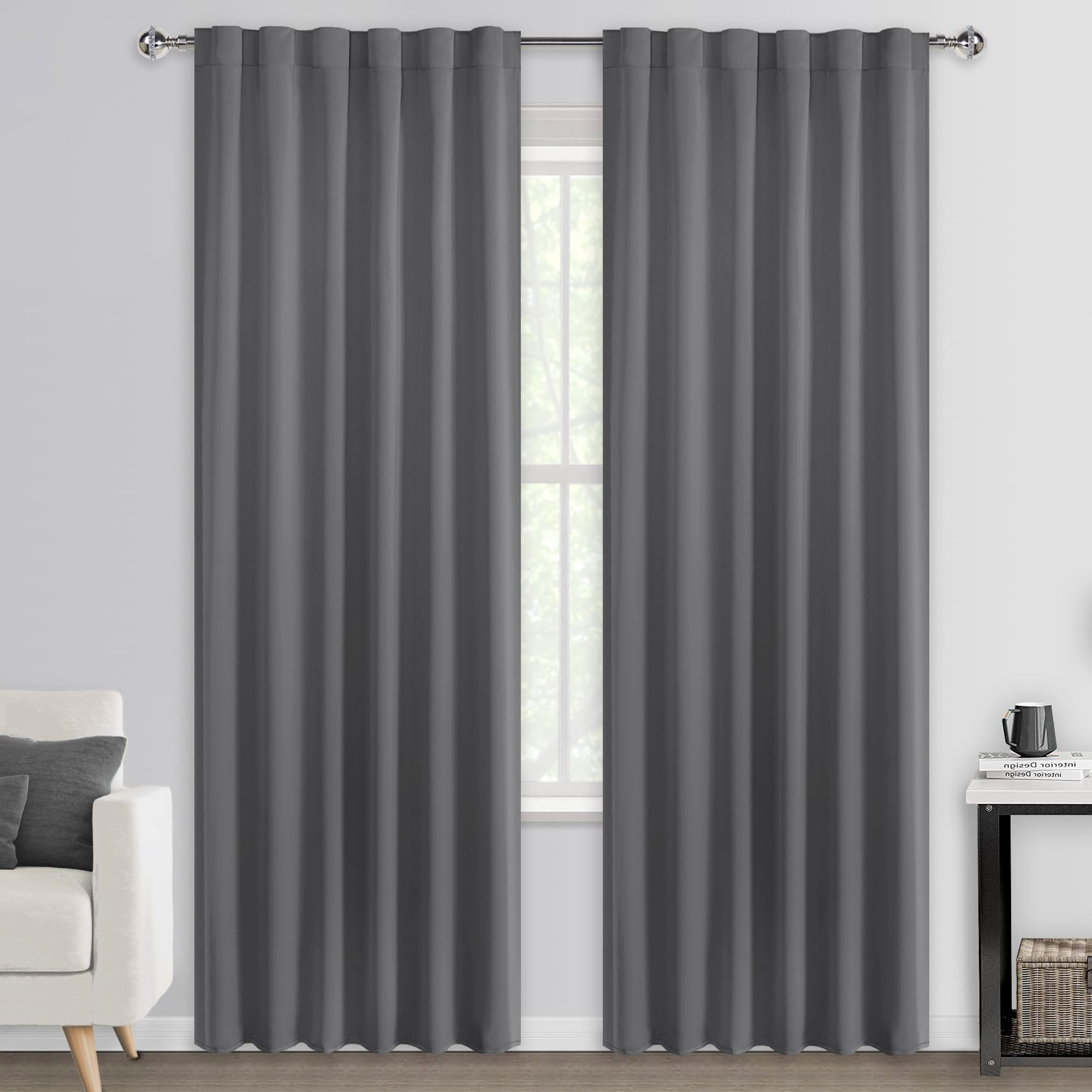 DWCN Blackout Curtains with Tiebacks, Rod Pocket/Back Tab, Set of 2 Panels