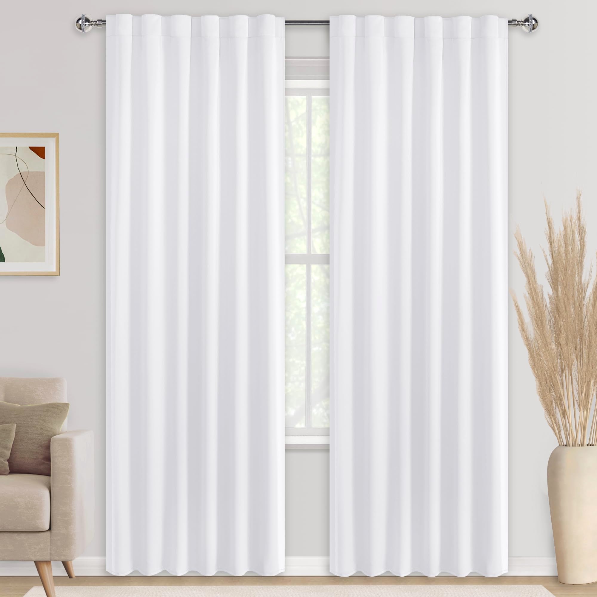 DWCN Blackout Curtains with Tiebacks, Rod Pocket/Back Tab, Set of 2 Panels