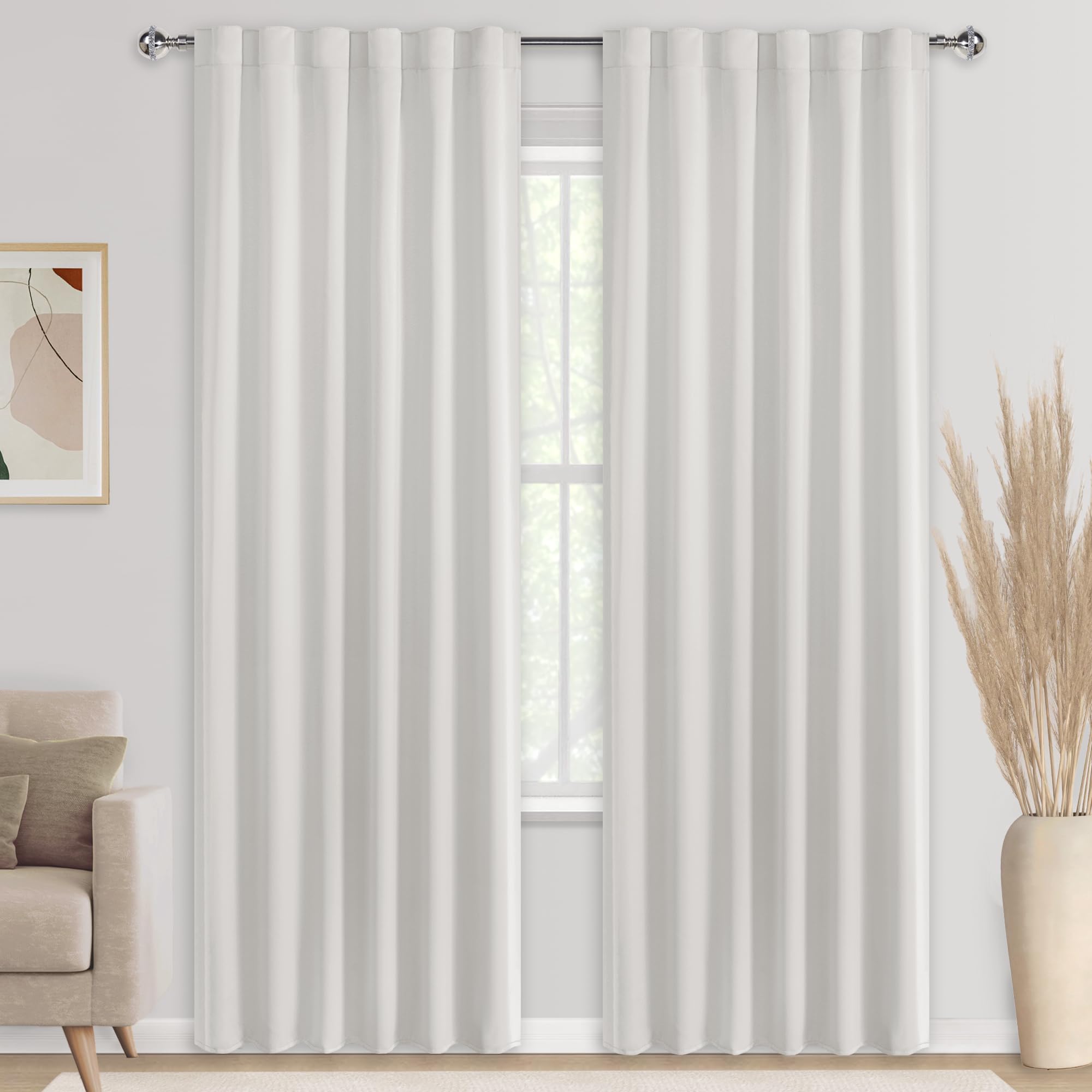 DWCN Blackout Curtains with Tiebacks, Rod Pocket/Back Tab, Set of 2 Panels