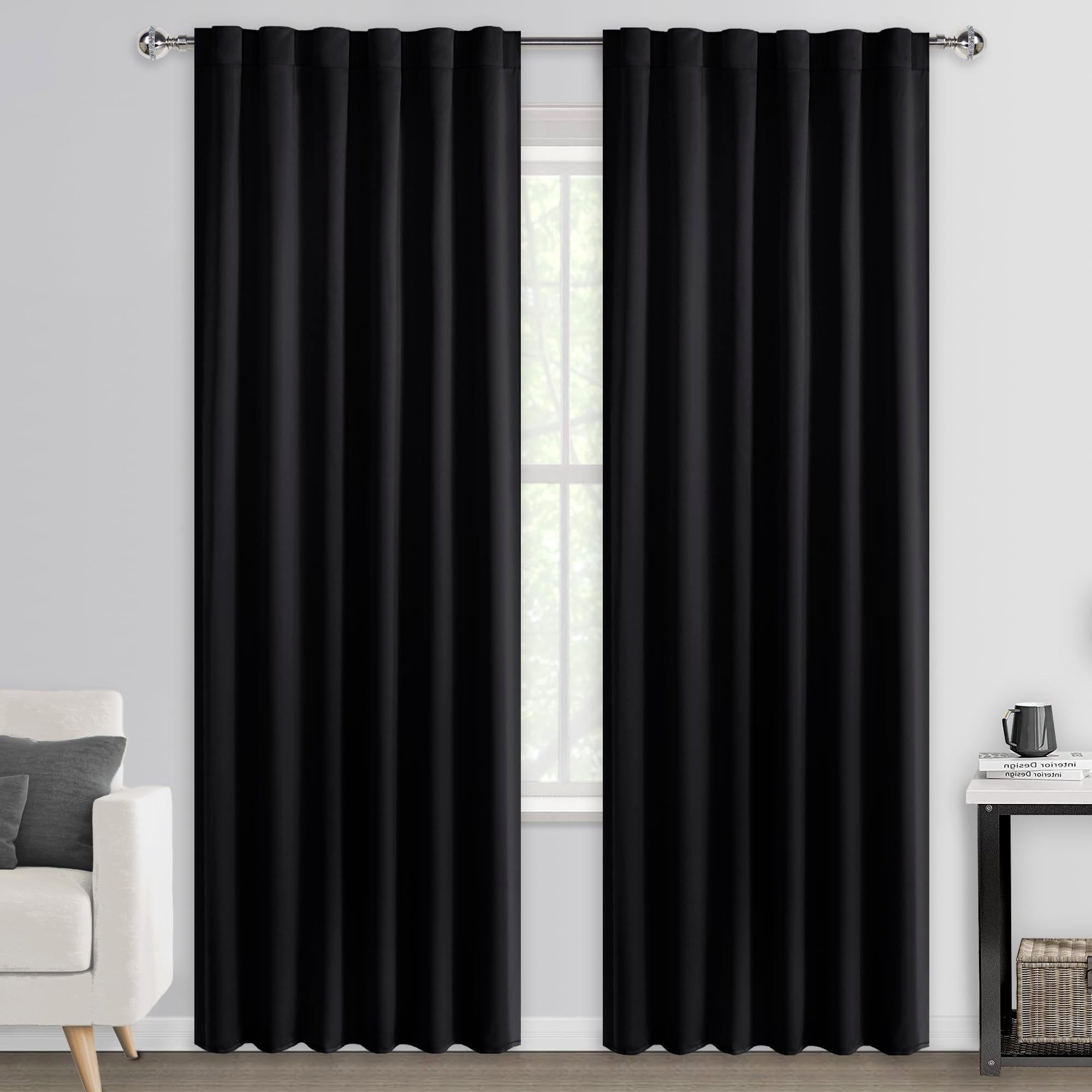 DWCN Blackout Curtains with Tiebacks, Rod Pocket/Back Tab, Set of 2 Panels
