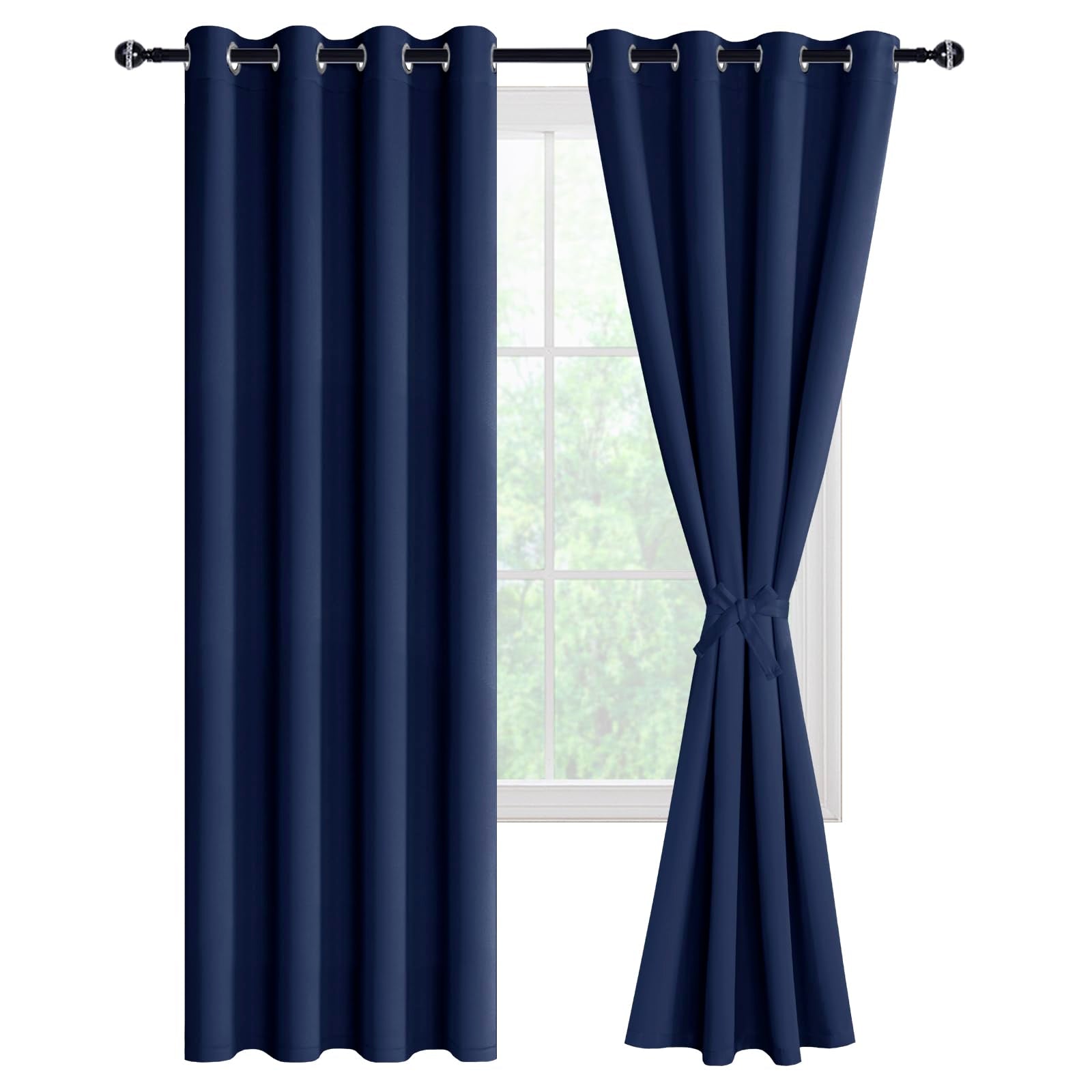 DWCN 100% Blackout Curtains with Tiebacks, Set of 2 Panels