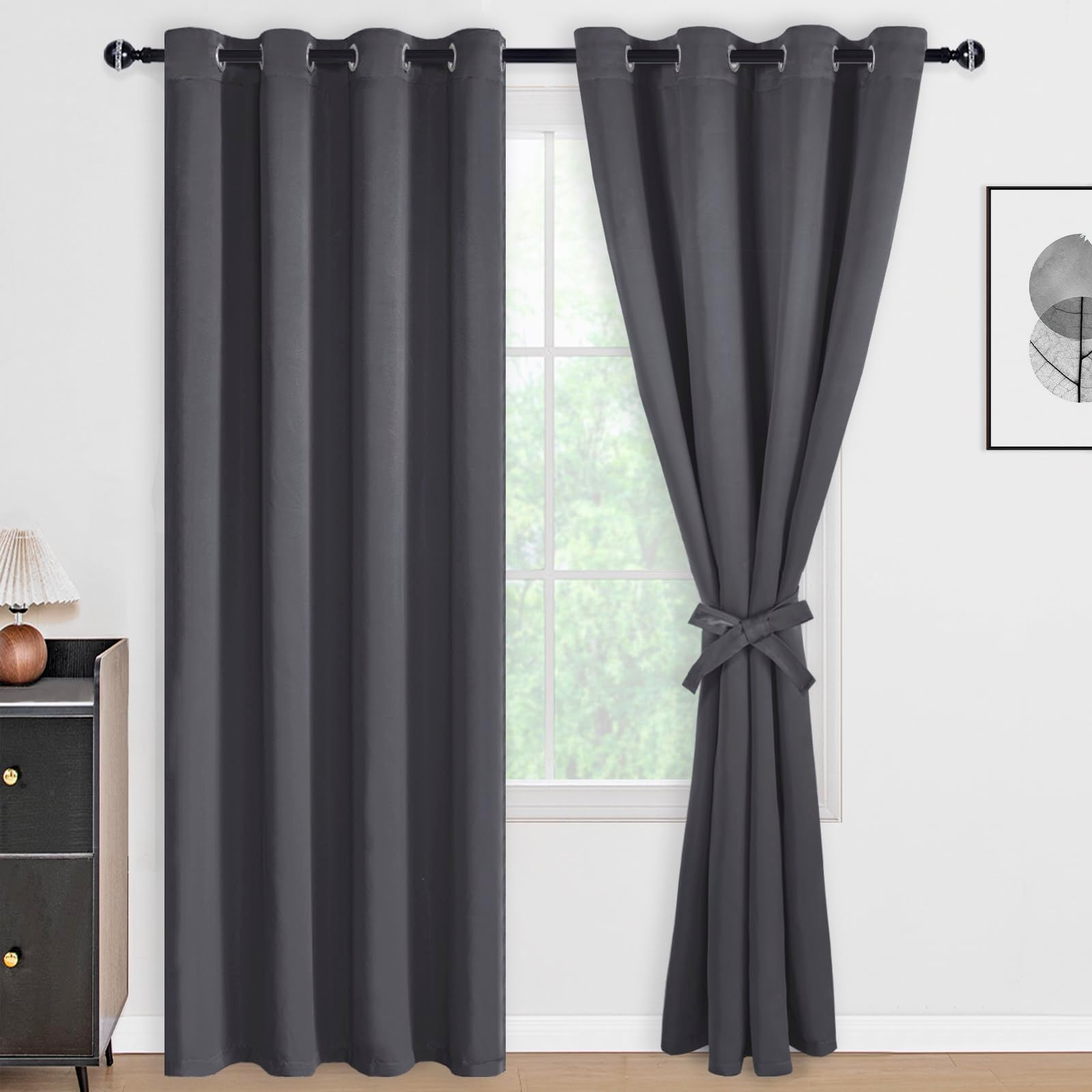DWCN 100% Blackout Curtains with Tiebacks, Set of 2 Panels
