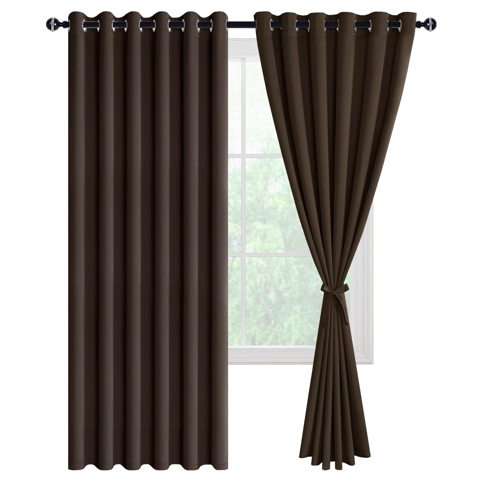 DWCN 100% Blackout Curtains with Tiebacks, Set of 2 Panels