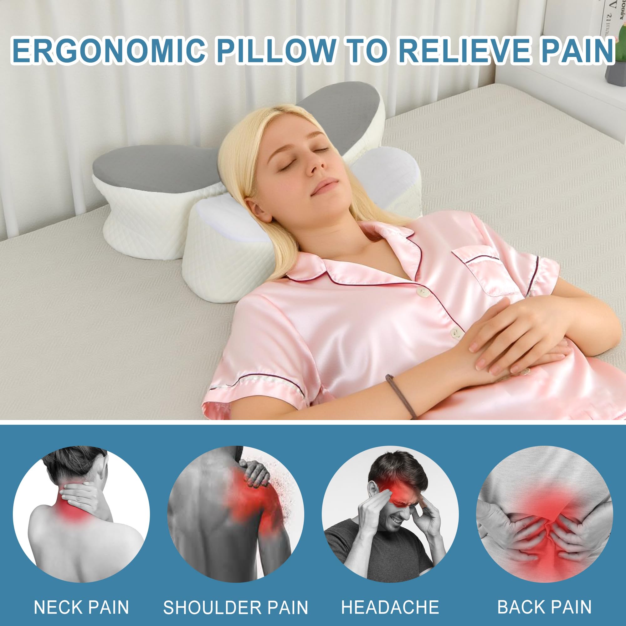 DWCN Removable Cervical Pillow 2 in 1，Grey and White