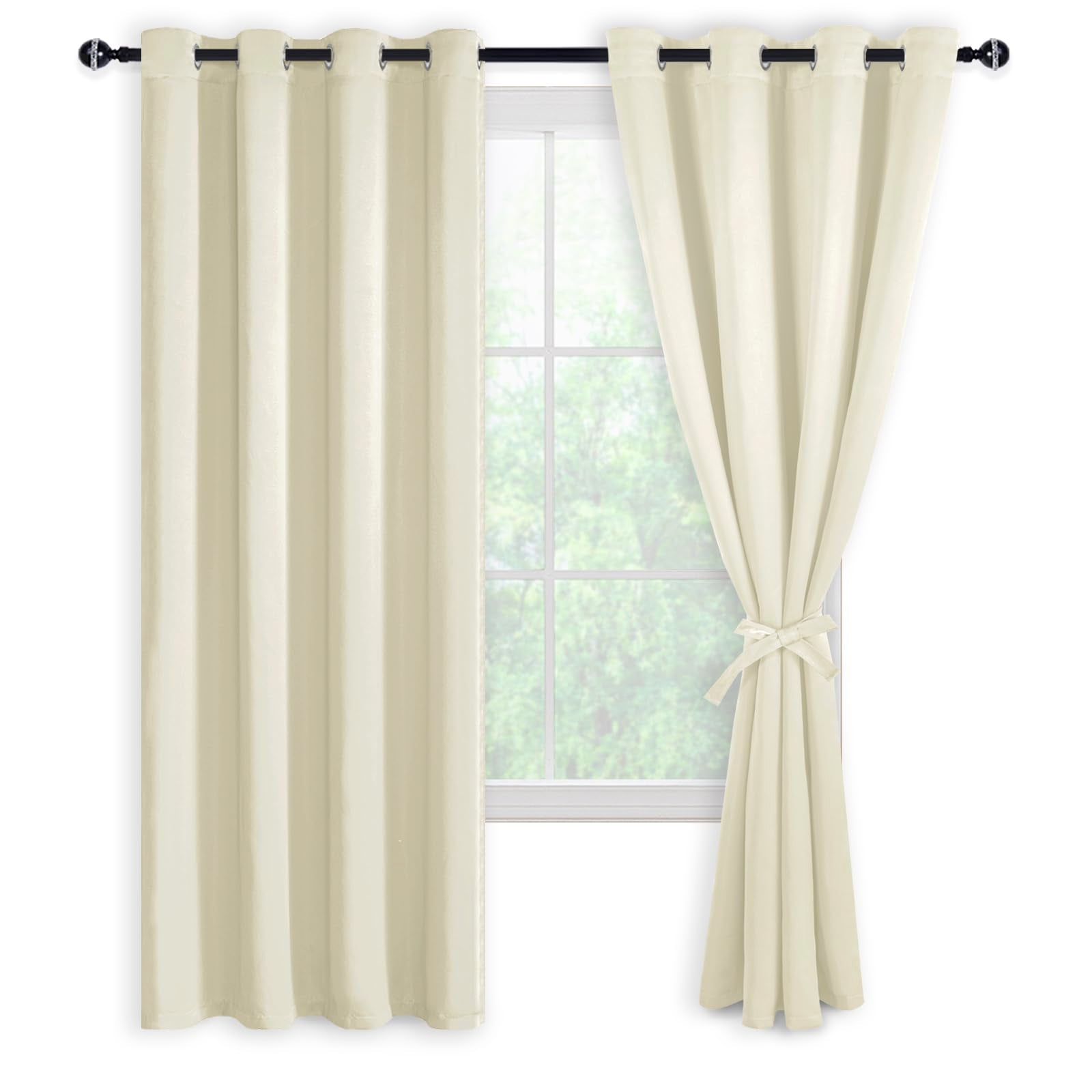 DWCN 100% Blackout Curtains with Tiebacks, Set of 2 Panels