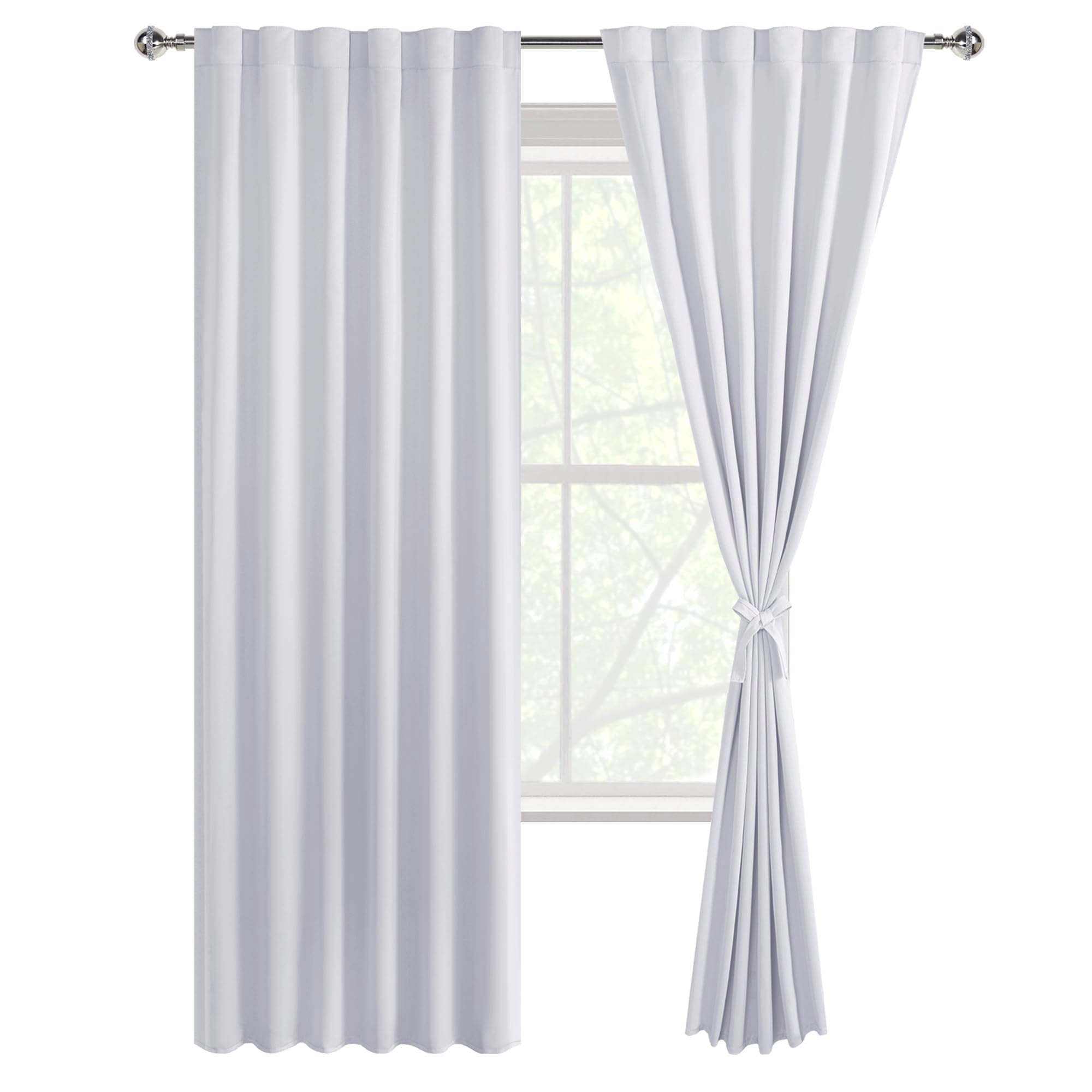 DWCN Blackout Curtains with Tiebacks, Rod Pocket/Back Tab, Set of 2 Panels