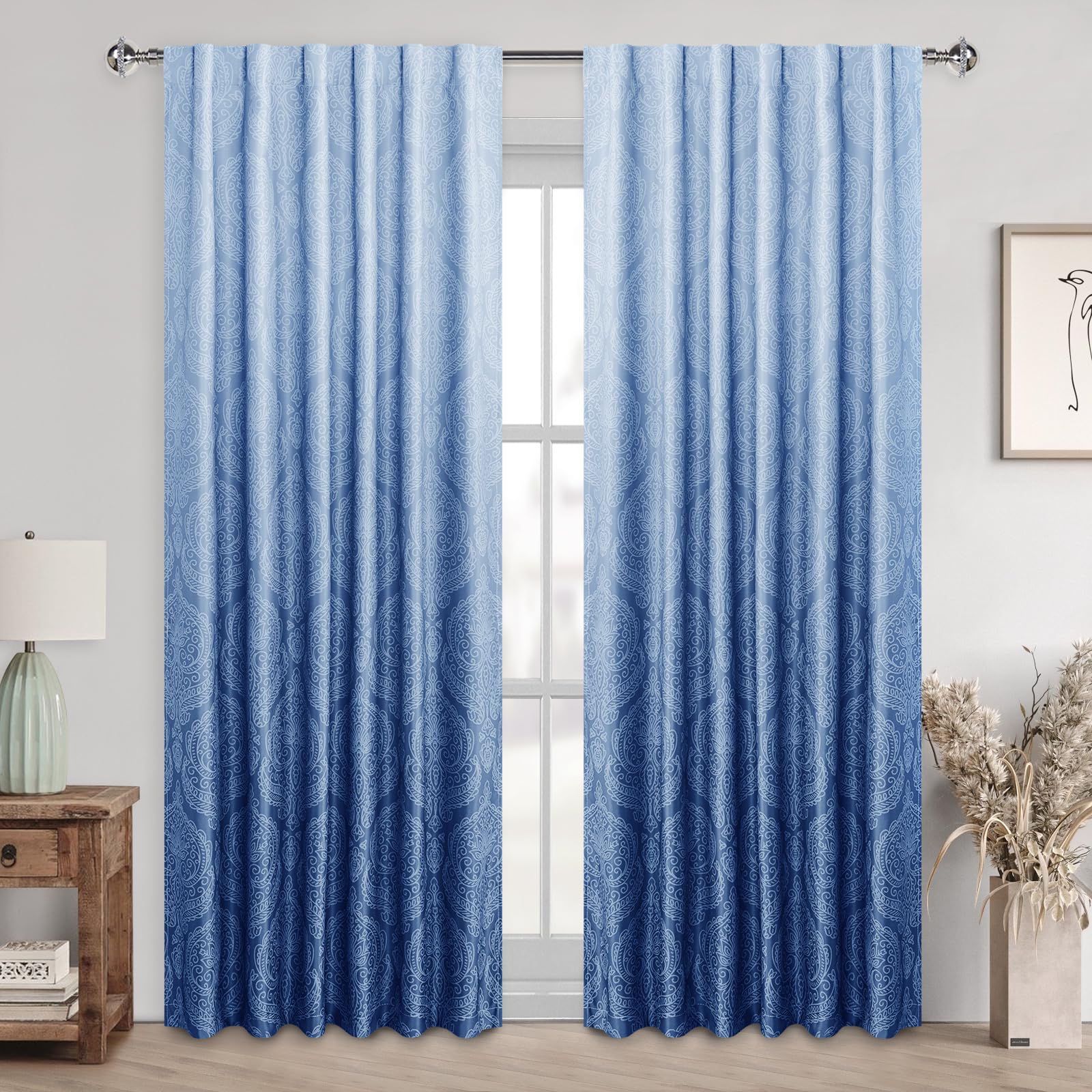 DWCN Ombre Blackout Curtains with Tiebacks, Set of 2 Panels