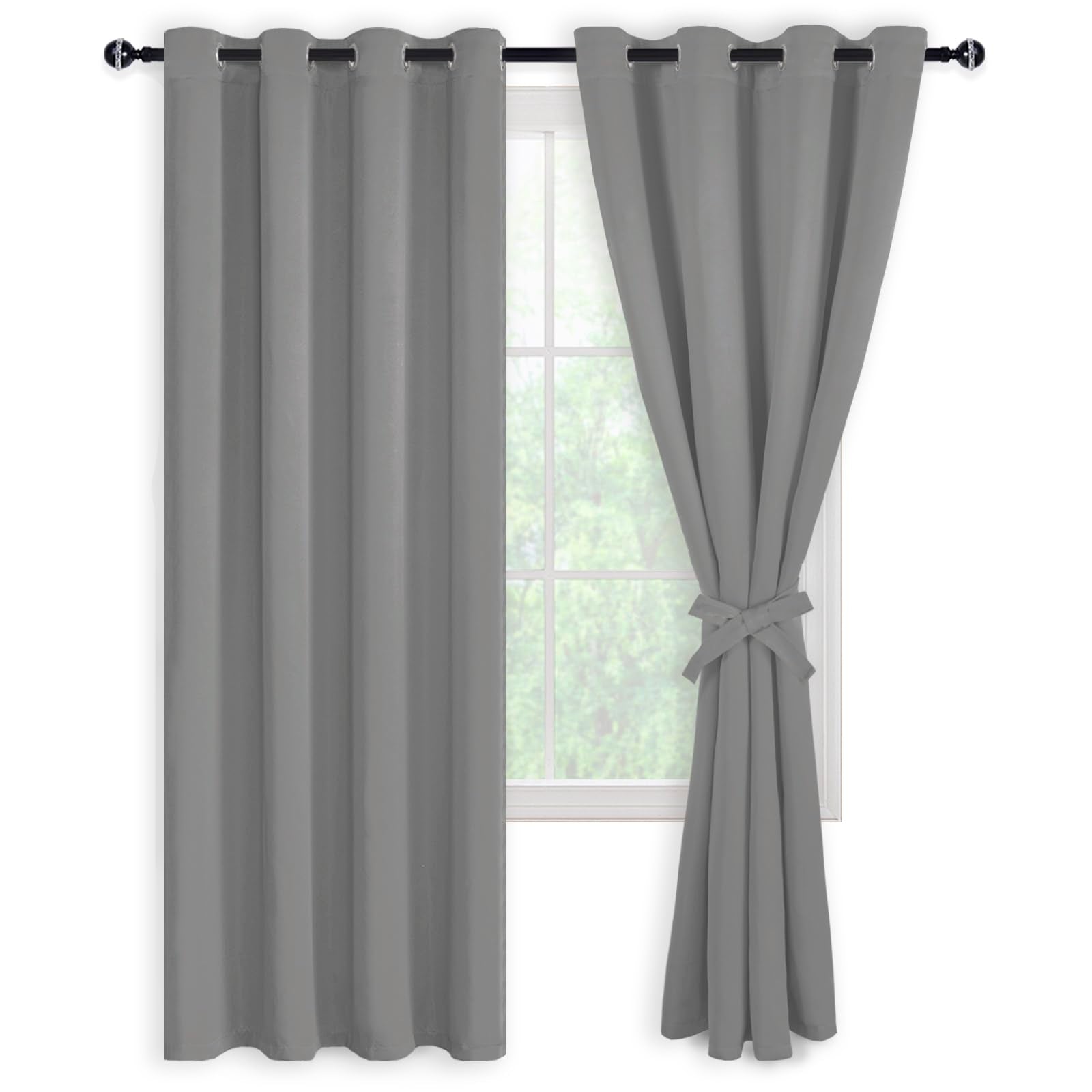 DWCN 100% Blackout Curtains with Tiebacks, Set of 2 Panels