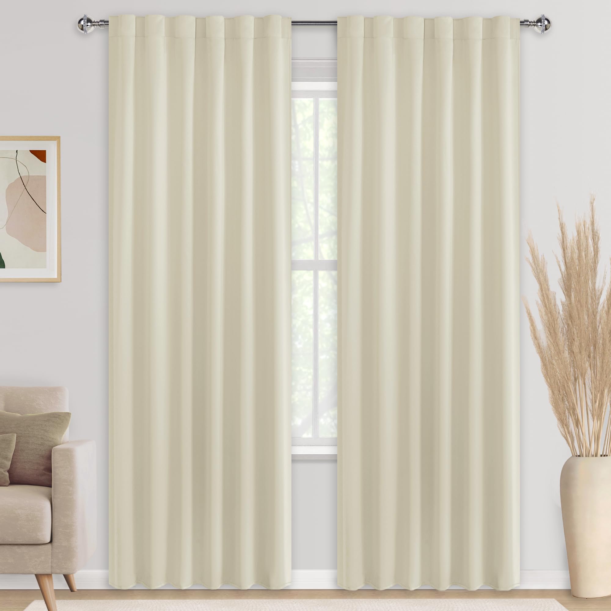 DWCN Blackout Curtains with Tiebacks, Rod Pocket/Back Tab, Set of 2 Panels