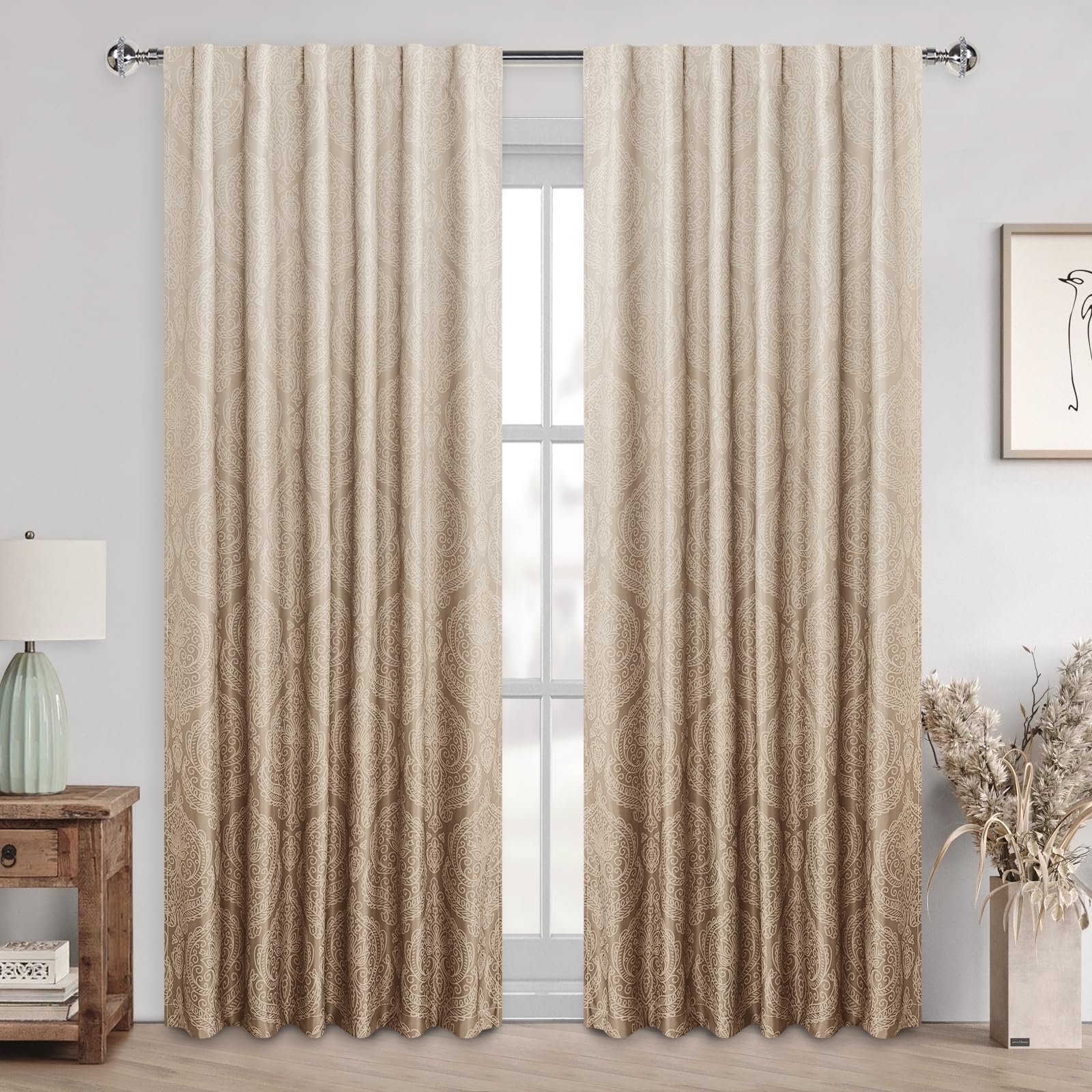 DWCN Ombre Blackout Curtains with Tiebacks, Set of 2 Panels