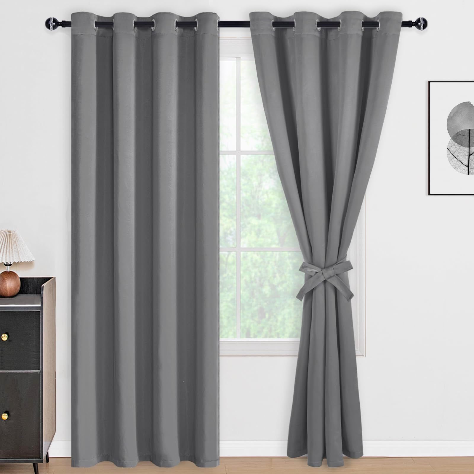 DWCN 100% Blackout Curtains with Tiebacks, Set of 2 Panels
