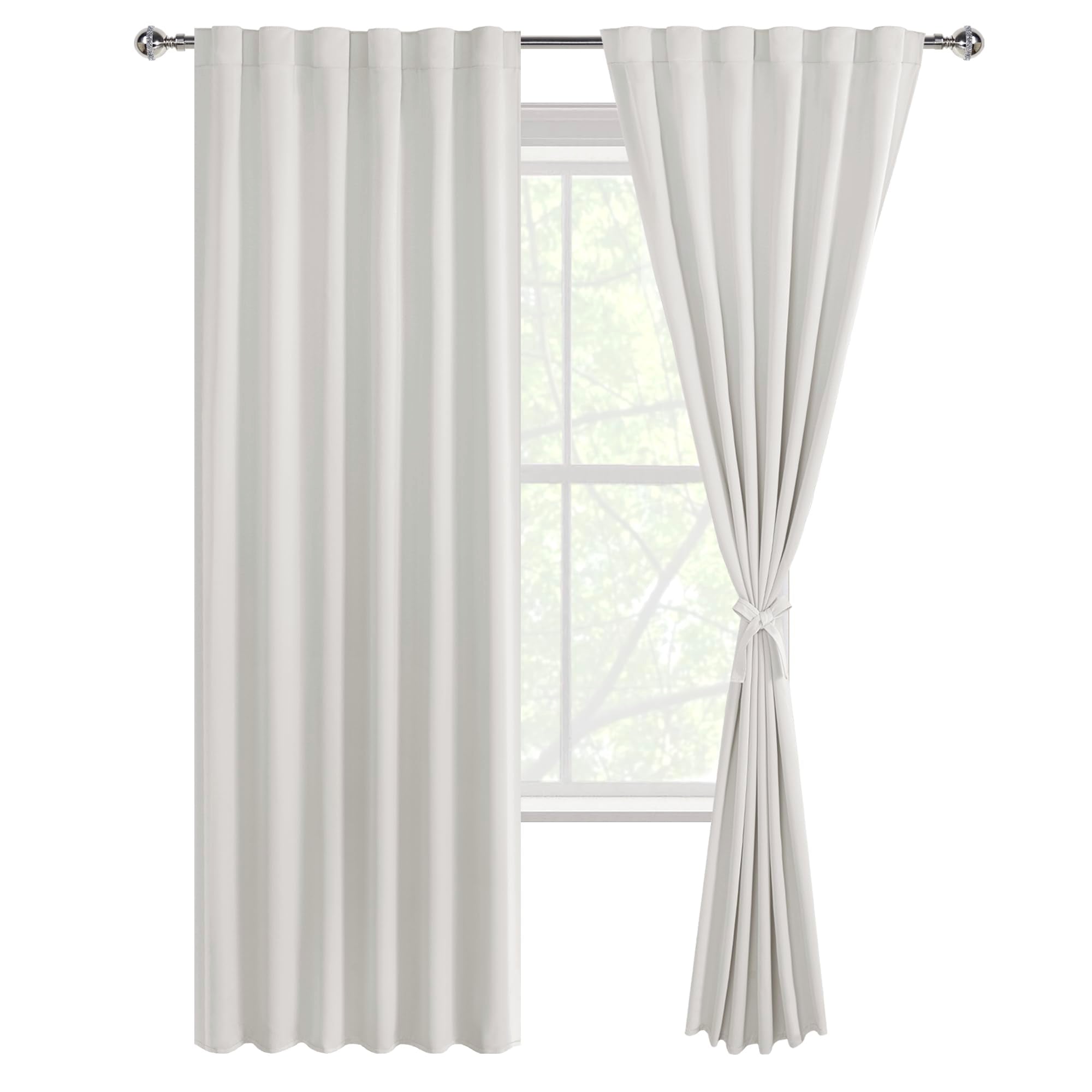 DWCN Blackout Curtains with Tiebacks, Rod Pocket/Back Tab, Set of 2 Panels