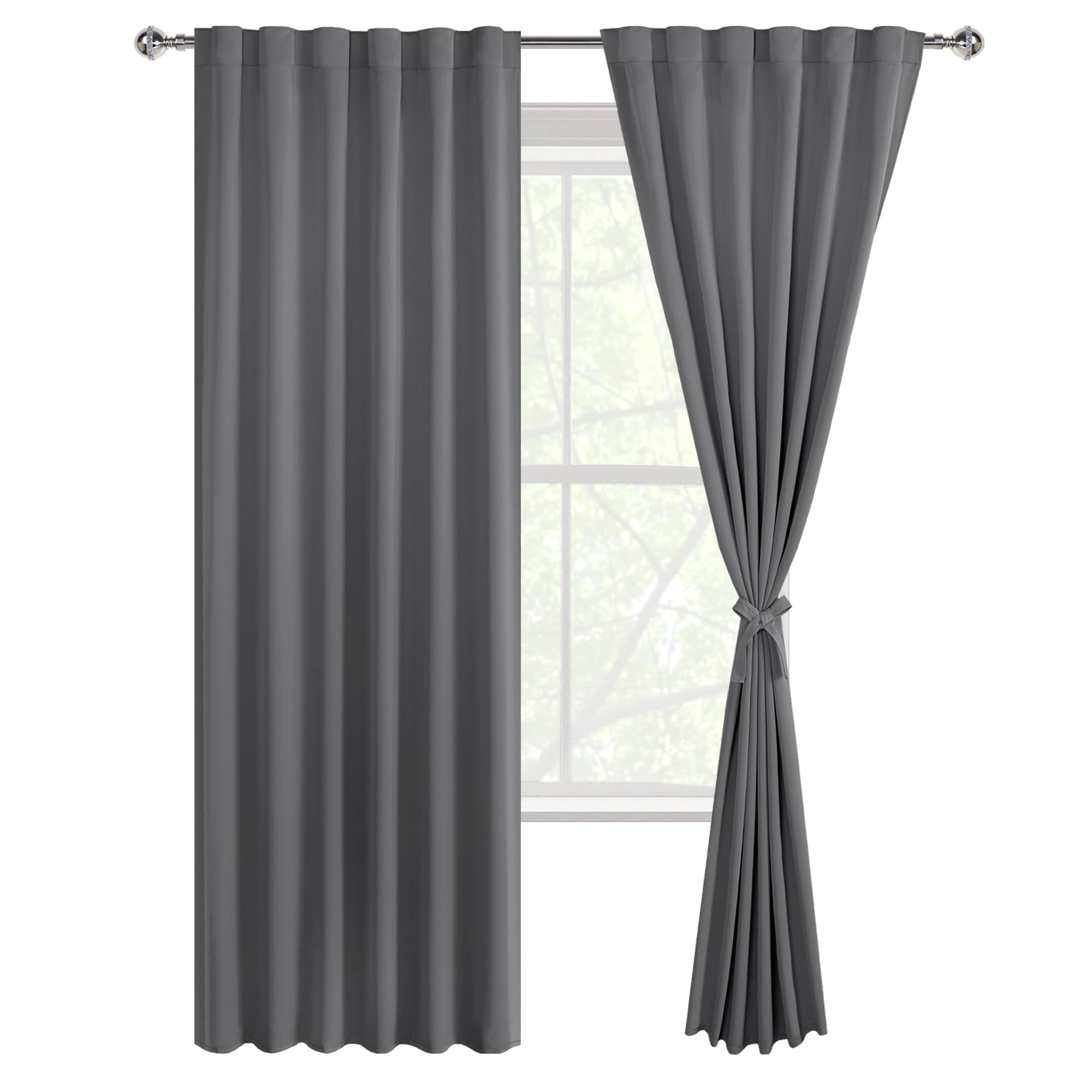 DWCN Blackout Curtains with Tiebacks, Rod Pocket/Back Tab, Set of 2 Panels