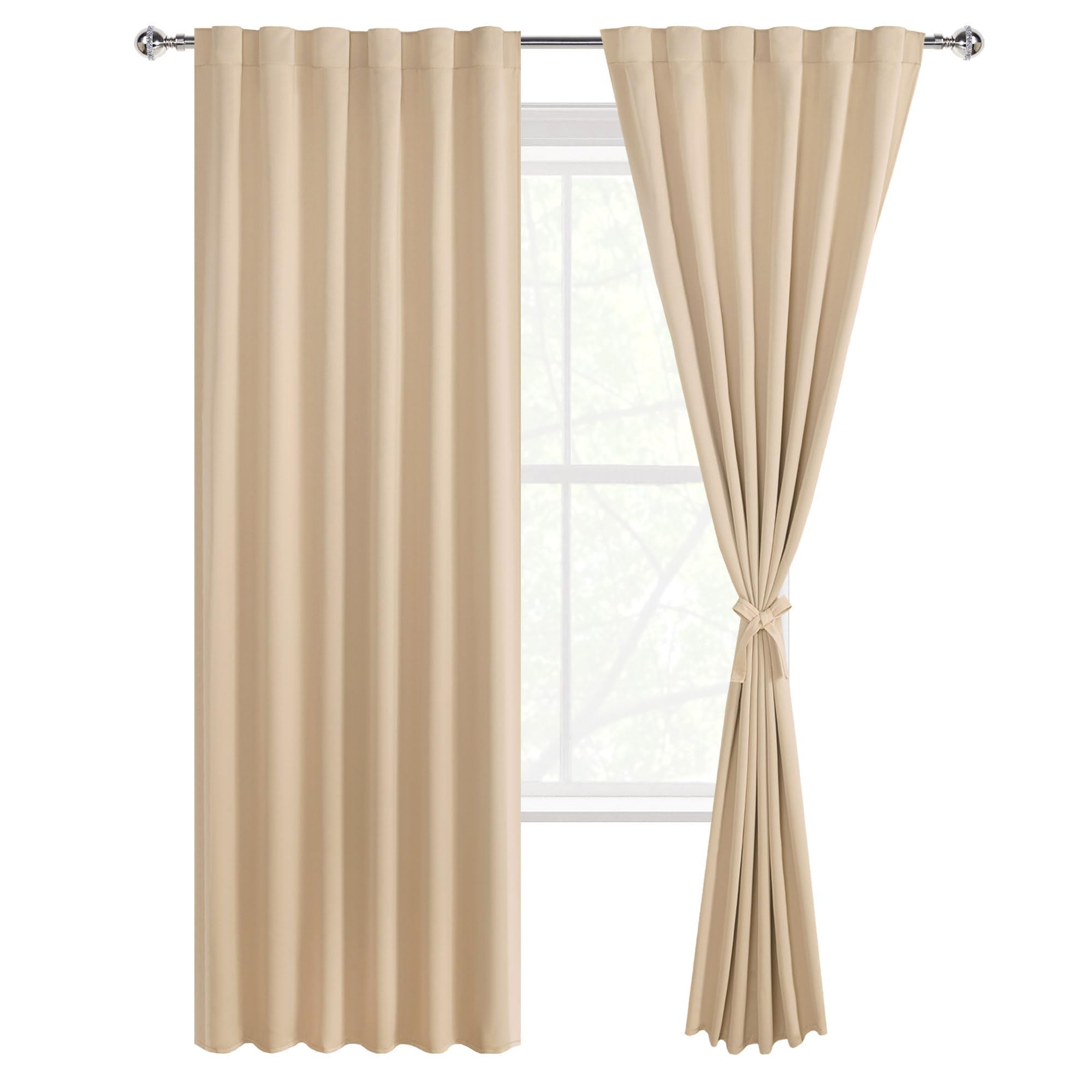 DWCN Blackout Curtains with Tiebacks, Rod Pocket/Back Tab, Set of 2 Panels