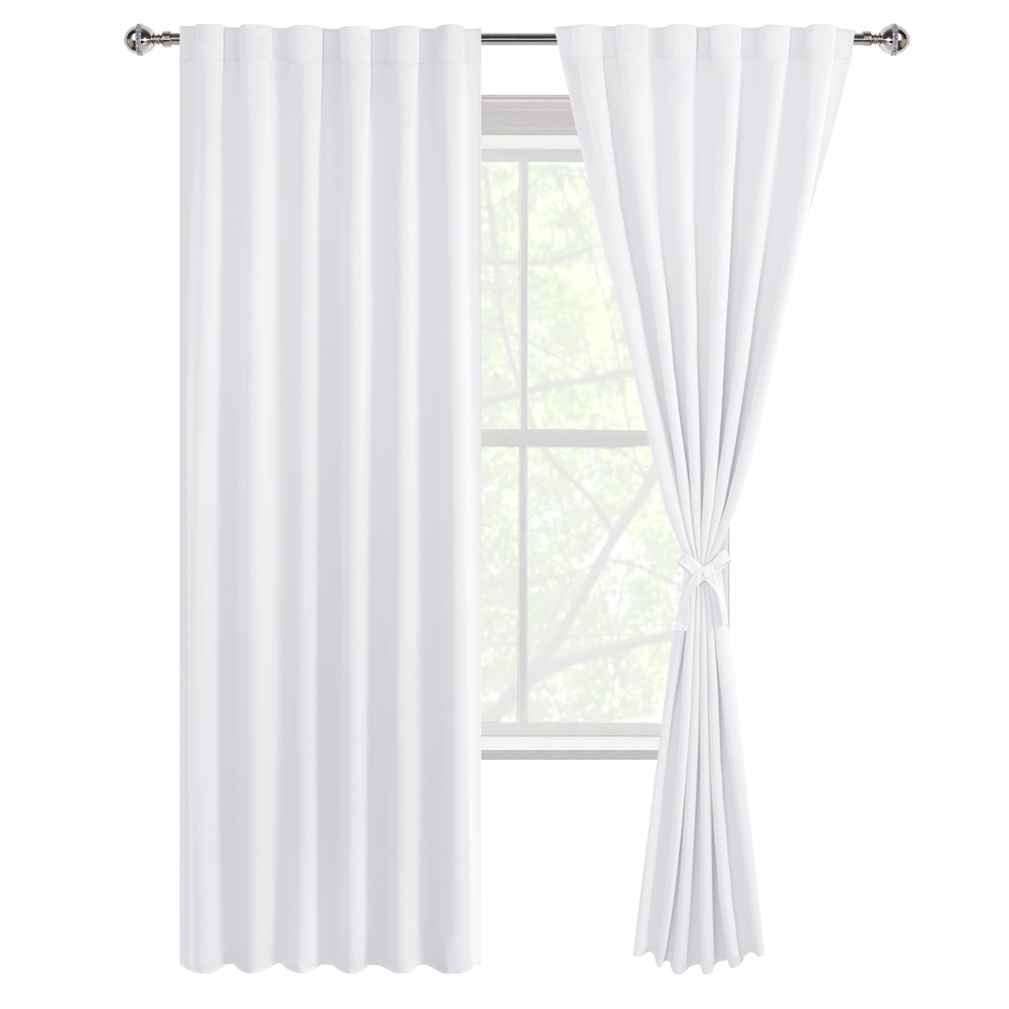 DWCN Blackout Curtains with Tiebacks, Rod Pocket/Back Tab, Set of 2 Panels