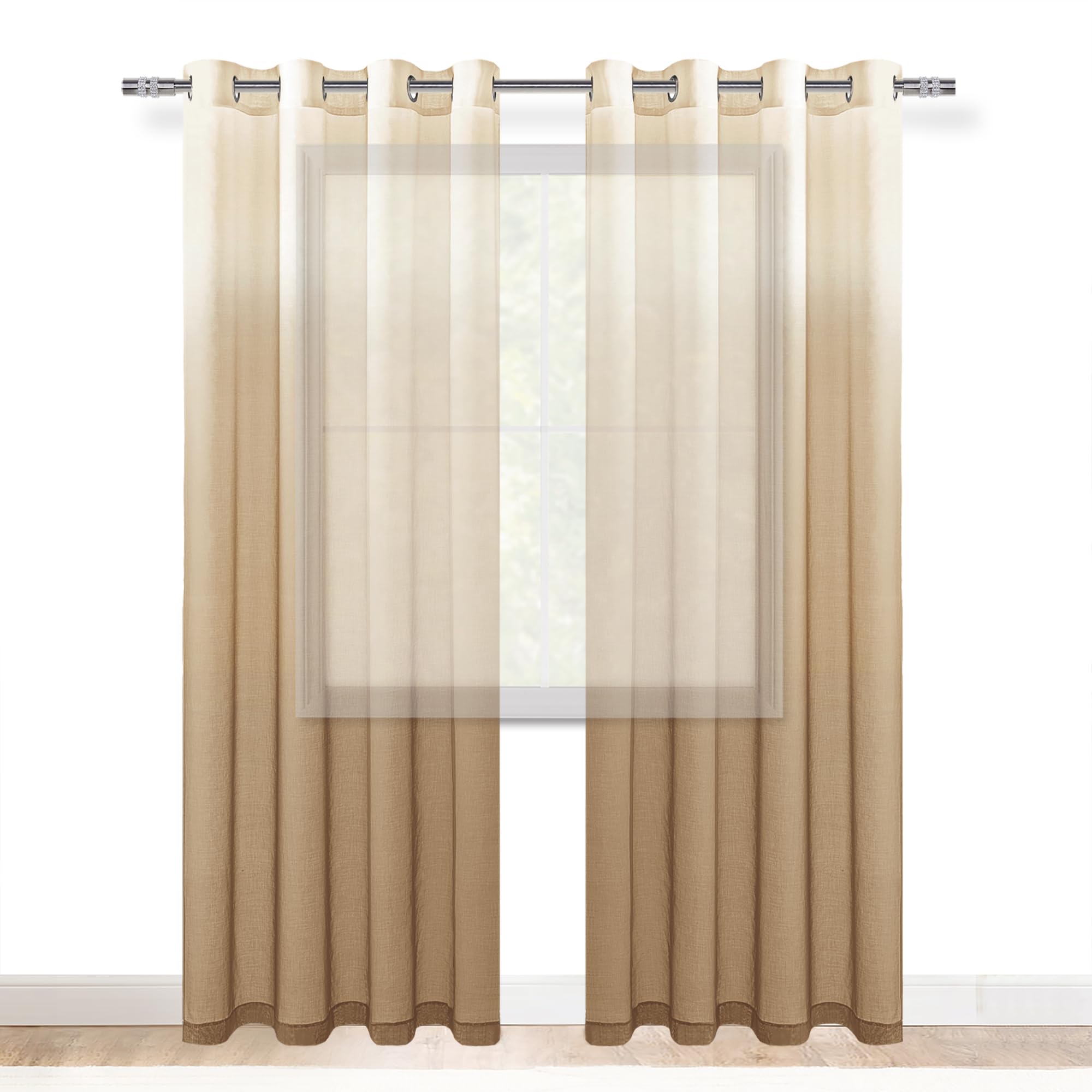 DWCN Faux Linen Ombre Sheer Curtains, Set of 2 Panels