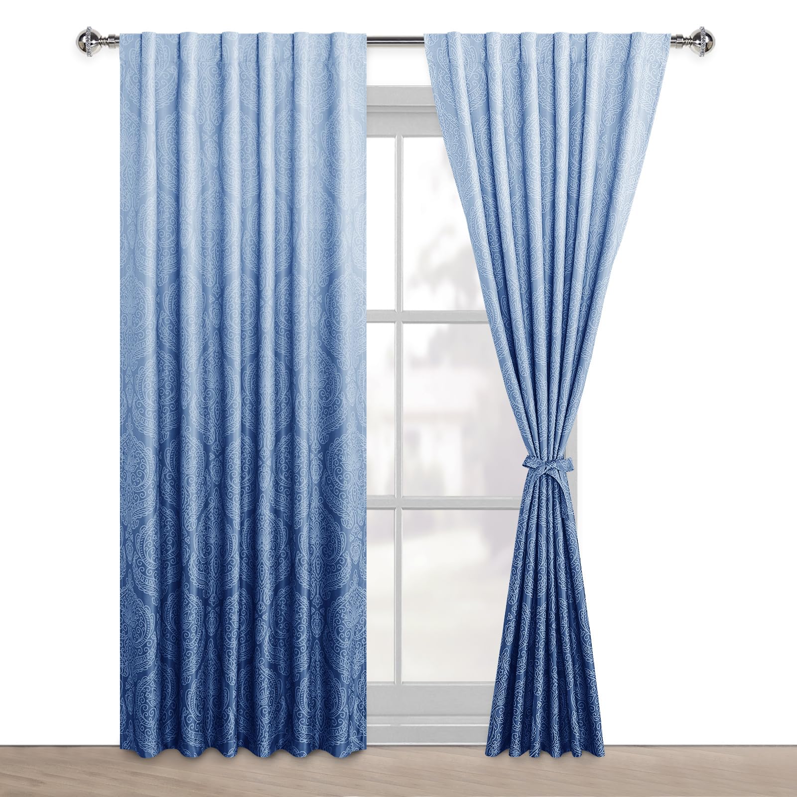 DWCN Ombre Blackout Curtains with Tiebacks, Set of 2 Panels