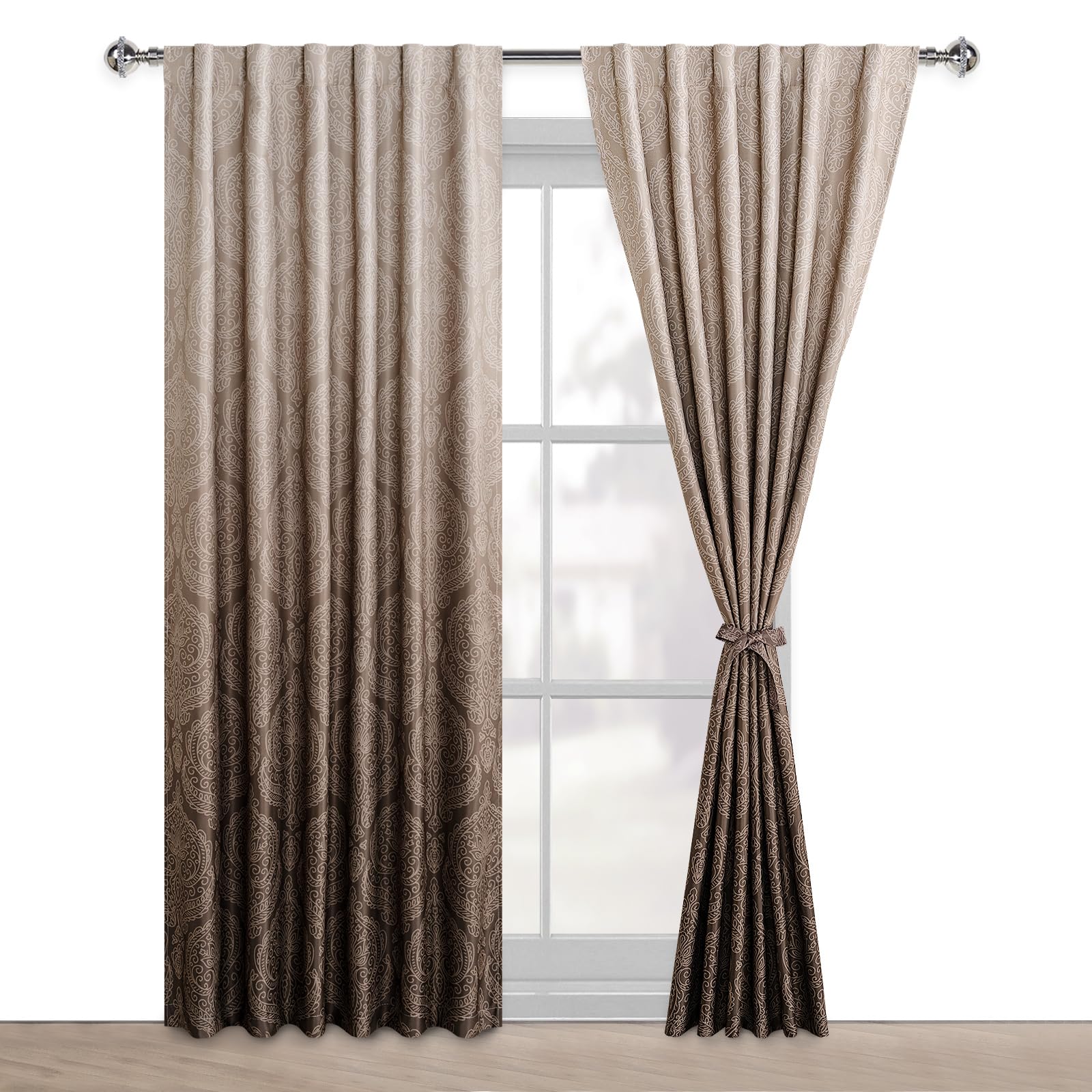 DWCN Ombre Blackout Curtains with Tiebacks, Set of 2 Panels