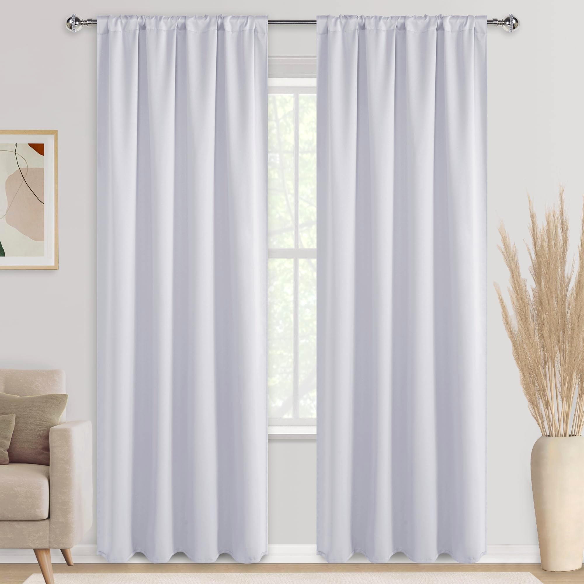 DWCN Blackout Curtains with Tiebacks, Rod Pocket/Back Tab, Set of 2 Panels