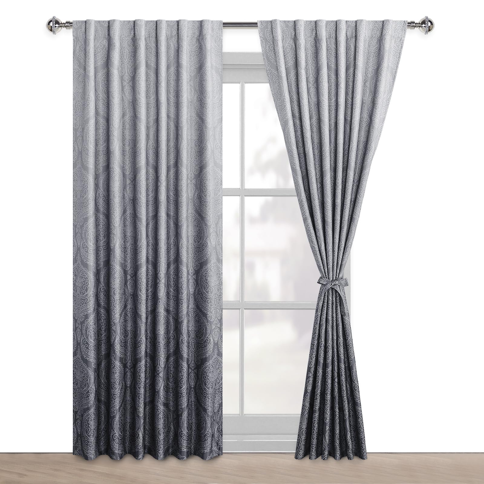 DWCN Ombre Blackout Curtains with Tiebacks, Set of 2 Panels