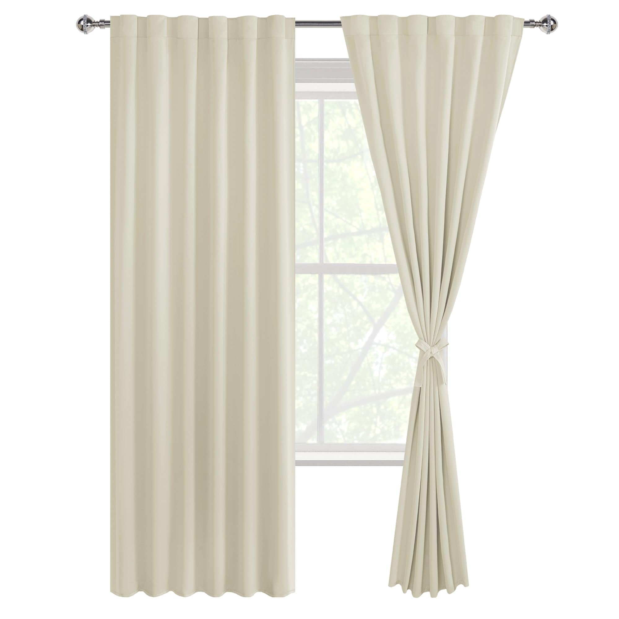 DWCN Blackout Curtains with Tiebacks, Rod Pocket/Back Tab, Set of 2 Panels