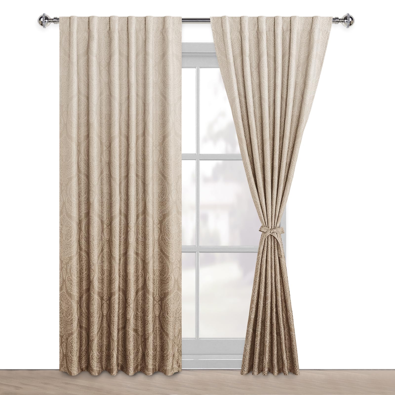 DWCN Ombre Blackout Curtains with Tiebacks, Set of 2 Panels