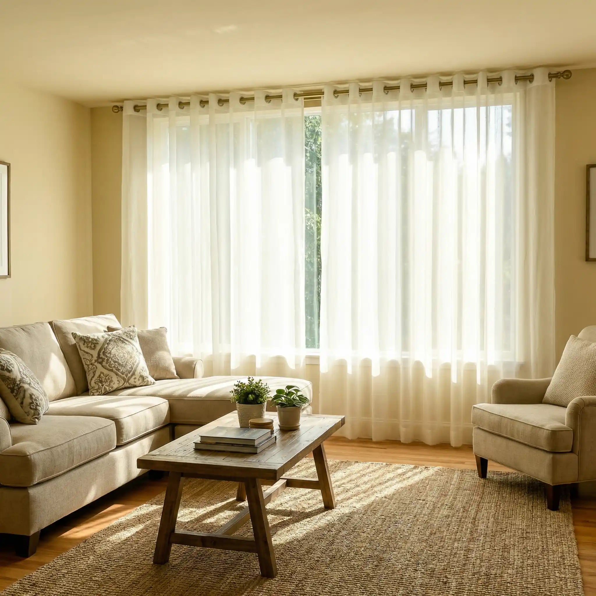 Ivory custom linen texture solid sheer curtains by DWCN Official, featuring a soft, elegant fabric with a subtle linen pattern.