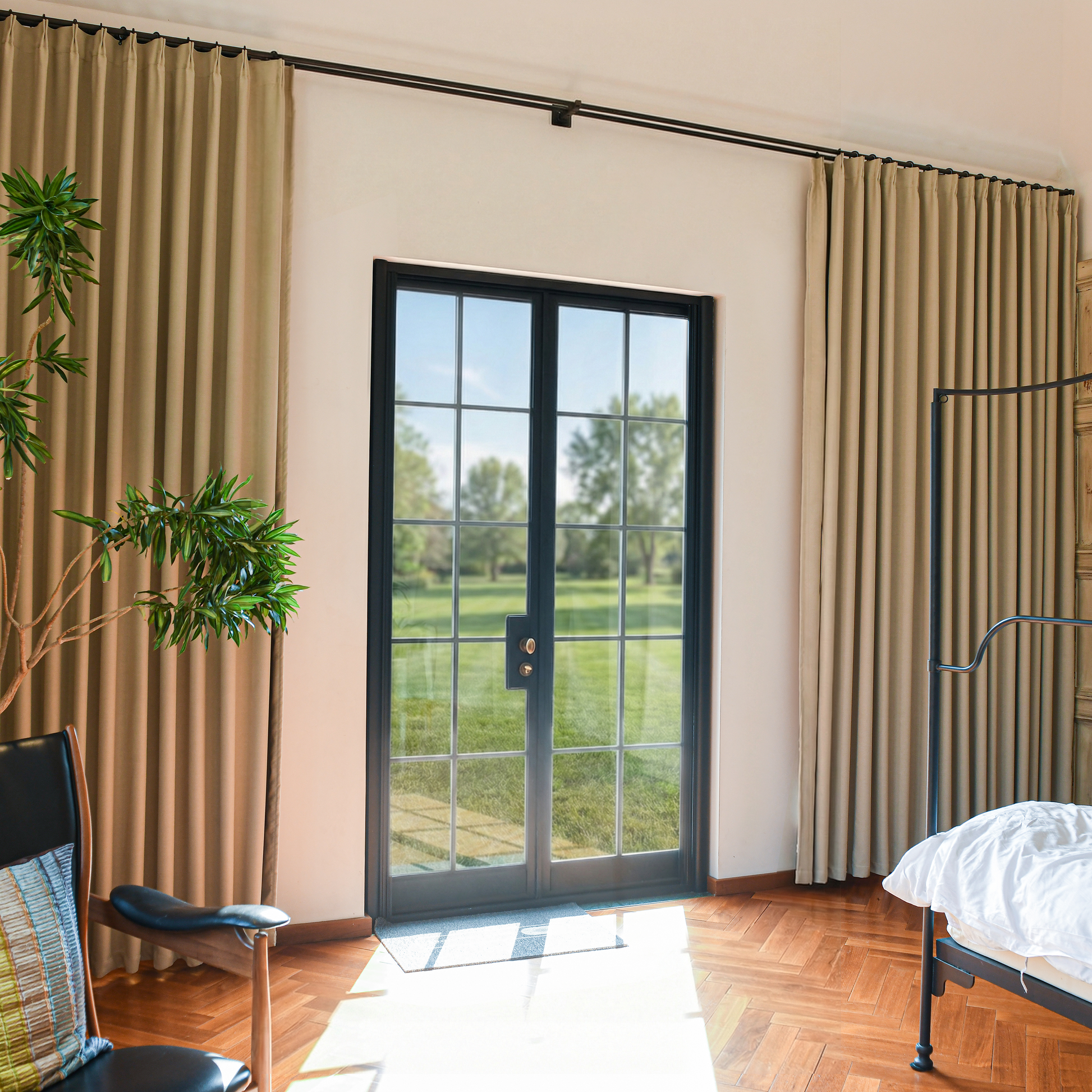 Black heavyweight cotton blackout curtains by DWCN Official with a sleek black fabric design for room darkening and privacy.