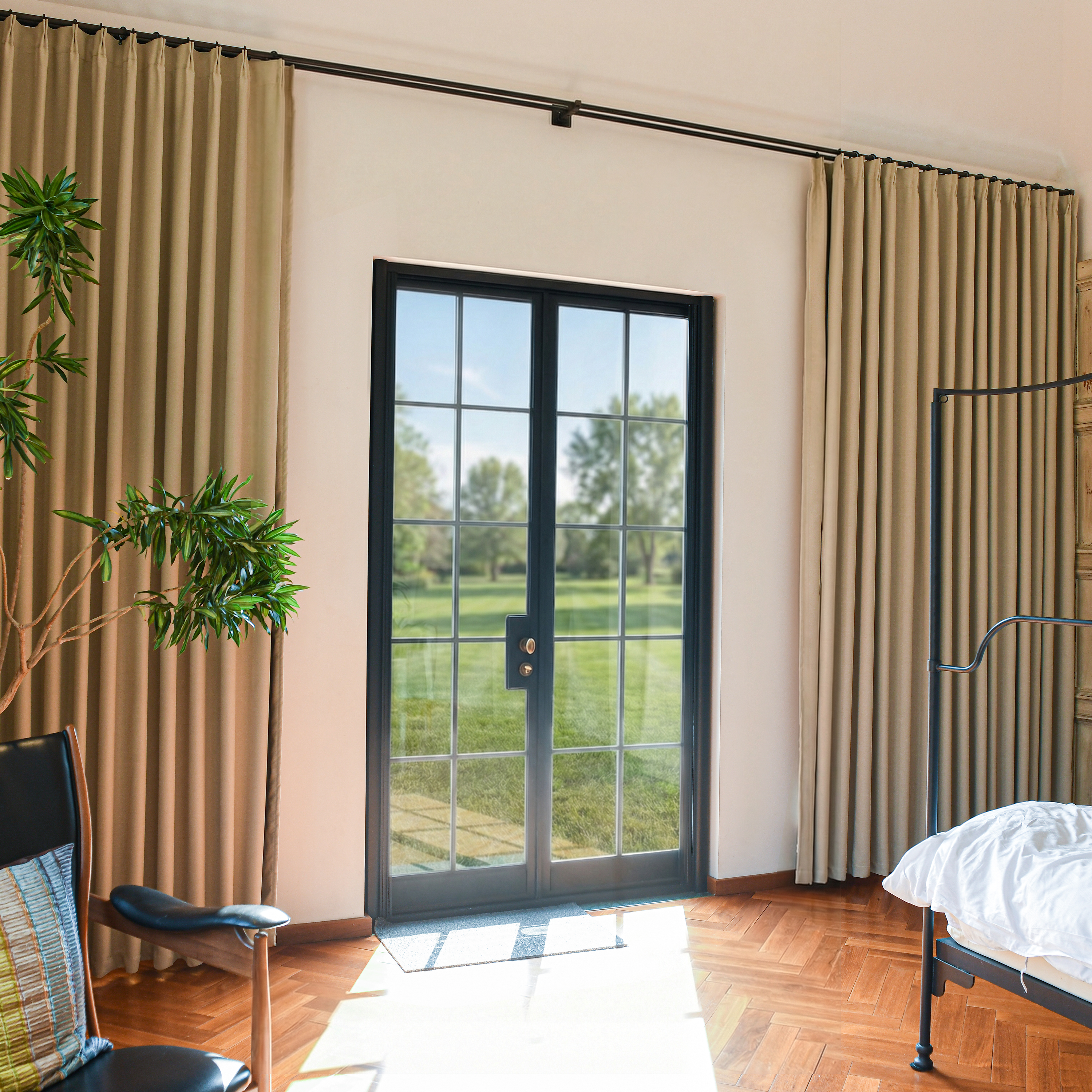 Black heavyweight cotton blackout curtains by DWCN Official with a sleek black fabric design for room darkening and privacy.